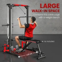 SPORTNOW Cable Crossover Machine, Multi-Function Power Rack with Pull Up Bar, Lat Pull Down System, Squat Rack, Barbell Bar(m-8)