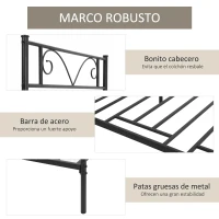 HOMCOM Marco de Cama Individual de Metal 31 cm para Colchón 90x190 cm con Cabecera Forma de Mariposa 95x196x100 cm Negro(m-6)