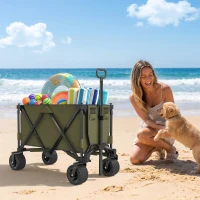 Outsunny 300L Festival Trolley on Wheels, Folding Camping Trolley Cart, Heavy Duty Collapsible Wagon Cart with Wide Wheels, Side Pockets for Outdoor Garden Picnic Beach Shopping Fishing, Green(m-9)
