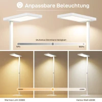 HOMCOM LED-vloerlamp, oogvriendelijk licht, vloerlamp met afstandsbediening, verstelbare helderheid, kunststof, metaal, wit(m-4)