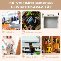 HOMCOM Winkelwagen Winkeltrolley, traploper, inklapbaar, telescopisch handvat, belastbaar tot max 65 kilo, wit(m-5)