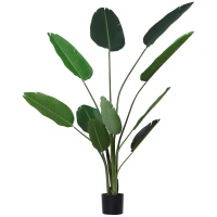 Outsunny Planta de Decoración Artificial de Palma Árbol Realista con Maceta 10 Hojas Ф18x180cm para Interior No Requiere Instalación(m-11)