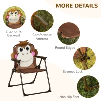 Outsunny Kids Bistro Table and Chair Set, Outdoor Folding Garden Furniture w/Monkey Design, Removable, Adjustable Sun Umbrella, Ages 3-6 Years - Brown(m-6)