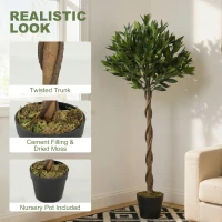 Outsunny Artificial Bay Laurel Topiary Trees with Twisted Trunk, Realistic Lush Topiary Ball Tree with Weighted Pot, Set of 2(m-4)
