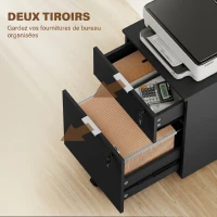 HOMCOM Caisson de bureau, meuble de rangement 2 tiroirs 2 barres pour dossier suspendu, verrouillable avec 2 clés 42x40x60 cm(m-4)