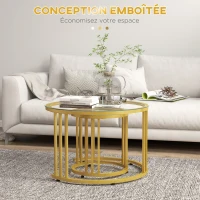 HOMCOM Lot de 2 tables basses gigognes rondes 60/40 cm plateau verre trempé et pied en acier au carbone design moderne doré(m-4)