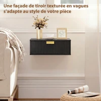 HOMCOM Lot de 2 Tables de Chevet Murales, Tables de Nuit Suspendues avec Tiroir Ondulé, 40 x 30 x 15 cm, Noir(m-7)