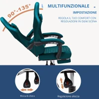 Sedia da gaming con poggiapiedi, cuscino morbido per nuca e lombare, cuscini di supporto rimovibili, 60x60x122 cm, blu marino(m-3)