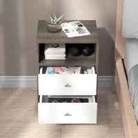HOMCOM Industrial-Scandinavian Mix Bedside Table, with Drawers and Shelf(m-7)