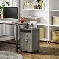HOMCOM Cassettiera Portadocumenti a 4 Ruote con Ripiano Aperto e Cassetti, in Legno e Metallo, 40x35x60 cm, Grigio(m-9)