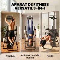 SPORTNOW Masă de Inversiune 3-în-1 cu Bare Flotări, Tracțiuni, Masă de Inversiune(m-4)