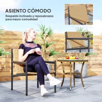 Outsunny Silla de Ratán de Jardín para Exterior con Reposabrazos Estructura de Acero y Respaldo Inclinado 74x61x81 cm Natural(m-6)