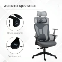 Vinsetto Silla de Escritorio de Malla con Reposacabezas Ajustable Soporte Lumbar y Reposabrazos 3D 70x66x128 cm Gris(m-4)