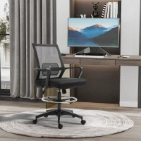 Vinsetto Bureaustoel, In Hoogte Verstelbare Bureau Stoel met Voetsteun, Mesh Rugleuning, Rolbaar, Kunststof, Zwart(m-2)