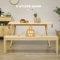 HOMCOM Massief houten bank, 3-zits, bank, keukenbank, grenenhout, naturel(m-4)