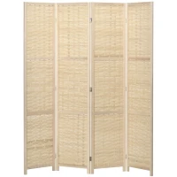 HOMCOM Paravento Separé da Interno a 4 Ante in Legno e Bambù, Pieghevole e Salvaspazio Altezza 170cm, Marrone(m-1)