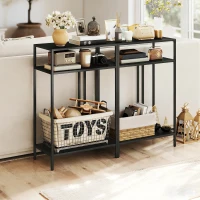 HOMCOM Consoletafel 3 niveaus opbergplanken Smalle Entreetafel Stalen Frame voor Woonkamer Hal 55 cm Zwart(m-9)
