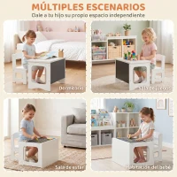 AIYAPLAY Mesa Infantil con Silla Tablero Reversible Mesa y Silla Infantil con Pizarra para Dibujo para Niños 3-6 Años Blanco(m-7)