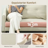 HOMCOM 2-zitsbank met schuimvulling en stofbekleding, voor woonkamer, slaapkamer, metalen frame, crèmewit(m-4)