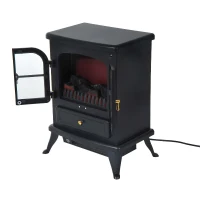 HOMCOM Caminetto Elettrico da Terra Potenza 950W/1850W in Ferro e Vetro Telecomando 42.5 x 28 x 54 cm Nero(m-9)