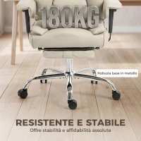 HOMCOM Sedia Ufficio Girevole Reclinabile 135° Finta Pelle, Poggiapiedi, Braccioli e Altezza Regolabili, Grigio Chiaro(m-6)
