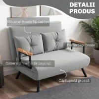 HOMCOM Canapea Extensibilă Cu Aspect Catifelat și Spătar Reglabil, Gri Deschis(m-6)