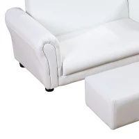HOMCOM Kids Sofa Bed Kids Twin Sofa Toddler Chair 2 Seater Kids Twin Sofa Chair Boys Girls Couch w/ Footstool (White)(m-8)