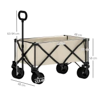Outsunny Tuinwagen 100 kg Belastbaar, Opvouwbare Transportkar met Uitneembare Doek, 90 x 48 x 92 cm - Beige(m-3)