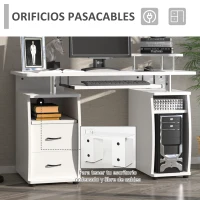 HOMCOM Mesa de Ordenador PC 120 cm Mesa Escritorio de Oficina con Múltiples Estantes 2 Cajones Bandeja de Teclado y Soportes para Monitor CPU 120x55x85 cm Blanco(m-5)