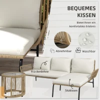 Outsunny Loungeset voor in de tuin, PE rattan, 122 x 79 x 75 cm, Natuur + Crèmewit(m-5)