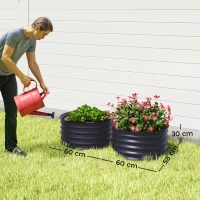 Outsunny 2-delige set verzinkte plantenbakken, Ø60 x 30H cm bloempotten met open bodem voor diverse planten, Donkergrijs(m-3)