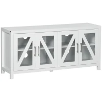 HOMCOM Mueble TV de Salón Mesa para Televisores de hasta 58" con 4 Puertas de Vidrio Estantes Ajustables 130x35x60 cm Blanco(m-1)