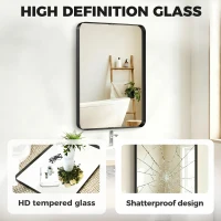 HOMCOM Rectangular Wall Mirror, 90 x 60 cm Wall Mounted Bathroom Mirror with Aluminium Alloy Frame and Tempered Glass, Black(m-5)