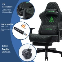Chaise gaming ergonomique, entièrement rembourrée, respirante, anti-plis et durable, 70x70x131 cm, Noir(m-6)