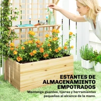 Outsunny Jardinera con Enrejado y Techo de Madera para Plantas Trepadoras con 2 Estantes Drenaje y Forro 76x43,5x177 cm Natural(m-6)