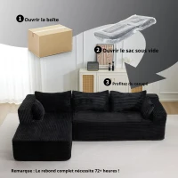 Canapé d'angle modulaire en L avec chaise longue, design minimaliste et gain de place, assise profonde, 279x179x83 cm, noir(m-7)