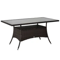 Outsunny Polyrotan tuintafel glazen tafel eettafel tuinmeubelen tafel metaal 150 x 85 x 74 cm(m-1)
