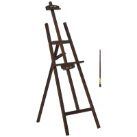 HOMCOM Cavalletto Pittura, 135 cm Cavalletto Treppiede per Dipingere su Tela, Cavalletto in Legno di Pino Regolabile, Portatile e Pieghevole con Pennello per Studio, Artisti e Pittori, Caffè(m-11)