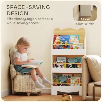 AIYAPLAY Kids Bookshelf, 3 Tier Children Bookcase, Bear Theme Toddler Space-Saving Bookcase for Living Room, White(m-6)