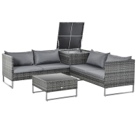 Outsunny Conjunto de 4 Muebles de Jardín de Ratán con 2 Sofás Dobles Mesa Central Mesa con Arcón Cojines Extraíbles para Terraza Exterior 132x69x64 cm Gris