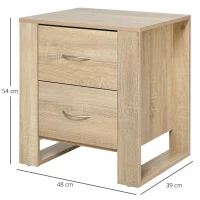 HOMCOM Bedside Table with 2 Drawers, Nightstand with Handles and Elevated Base, Side Table for Bedroom, Living Room, Brown(m-3)
