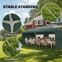 Outsunny 6x3 m Party Tent Gazebo Marquee Outdoor Patio Canopy Shelter with Windows and Side Panels, Green(m-7)