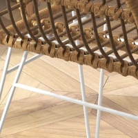 HOMCOM Lot de 2 chaises fauteuils de salle à mager design bohème assise en résine tressée piètement en acier blanc(m-9)