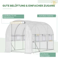 Outsunny Foliënkas met 6 oprolbare ramen, deur met ritssluiting, roestvrij stalen frame, 2,95 x 2 x 2 m, wit(m-4)