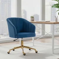 HOMCOM Silla de Oficina con Ruedas de Terciopelo con Respaldo Acolchado Altura Ajustable Espuma Alta Resiliencia Azul(m-10)