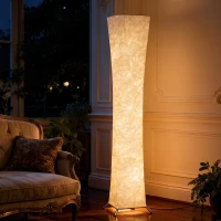 HOMCOM Lampă de Podea Modernă cu Comutator de Picior, din Oțel și Țesătură, 25x25x129 cm, Alb și Argintiu(m-8)