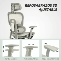 HOMCOM Silla de Oficina Ergonómica de Malla con Reposabrazos 3D Reclinable a 135° Reposacabezas Ajustable Beige(m-7)