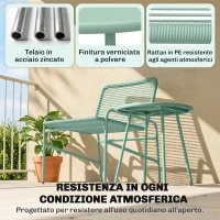 Outsunny Set Bistrò Rattan 3 Pezzi: 2 Sedie, Tavolo Rotondo Giardino, Verde.(m-5)
