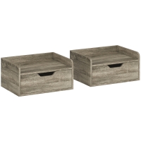 HOMCOM Floating Nightstands Set of 2, Wall Mounted Bedside Table with Drawer for Bedroom, Grey Wood Effect