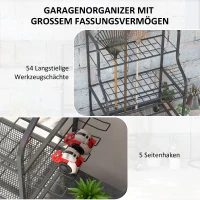 Outsunny Tuin Gereedschapsorganizer 3-Lagen Tuingereedschapsstandaard met Haken tot 40 kg Belast 77x40x97cm Zwart(m-4)